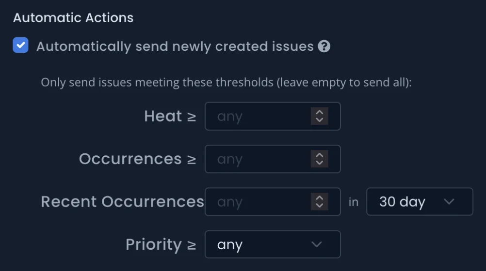 Integration occurrences threshold settings