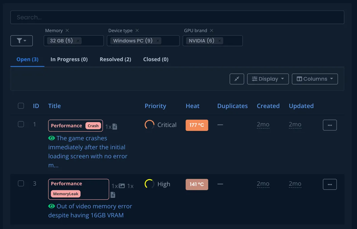 The Bugs index filter bar with multiple values selected on the Priority and Assignee filters