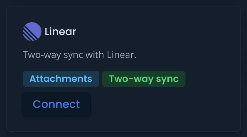 Linear integration settings showing status and priority mapped between Linear and BetaHub