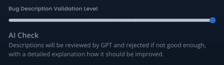 Screenshot: Bug Description Validation Level Settings
