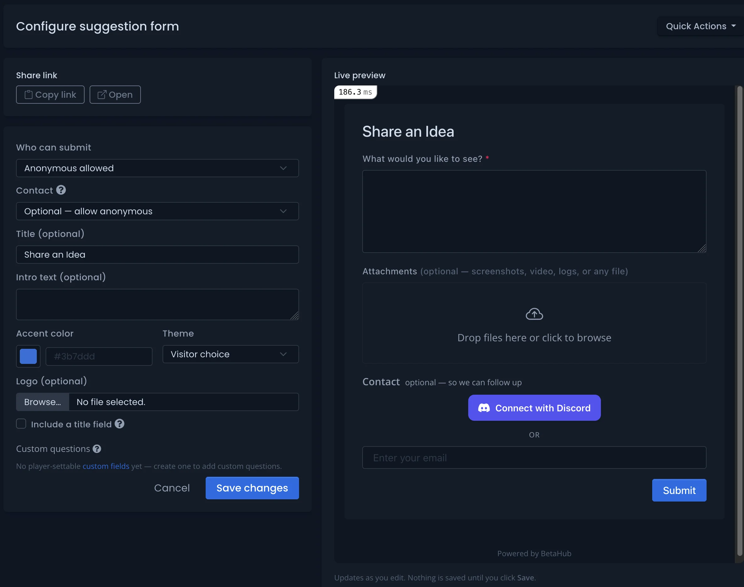 Configuring a suggestion form