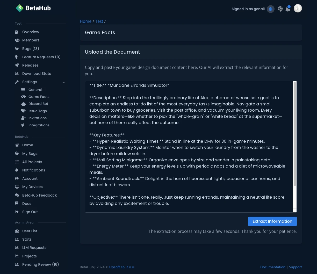AI-Assisted Game Facts Setup